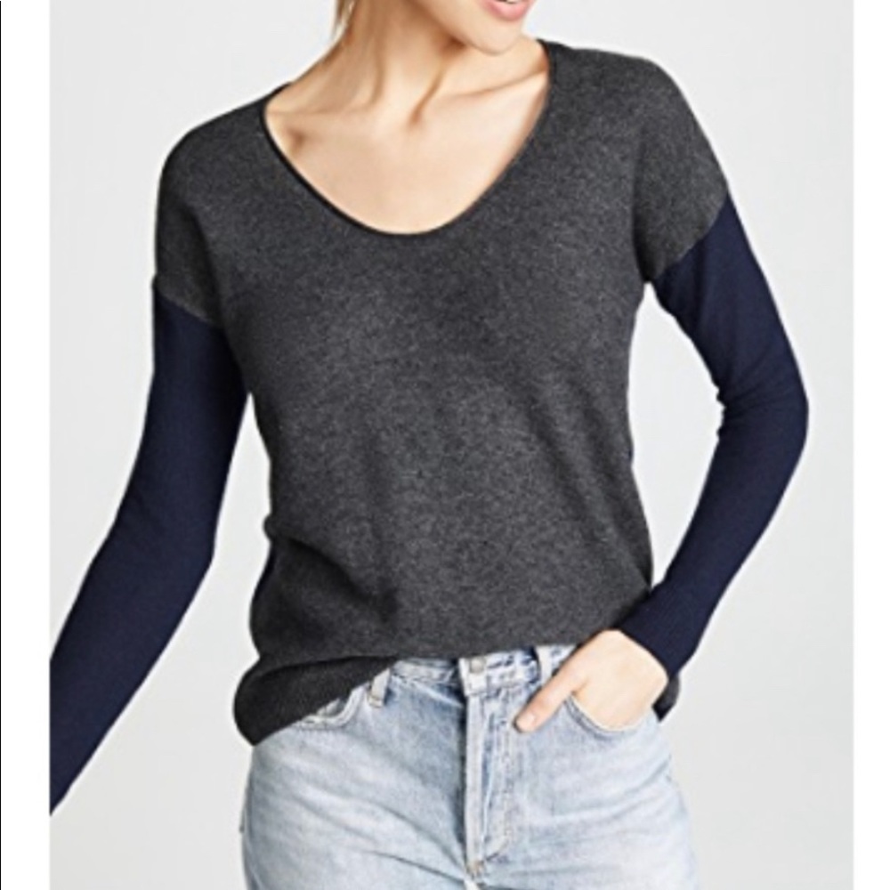 Madewell Grey and Navy Colorblock Scoopneck Sweater